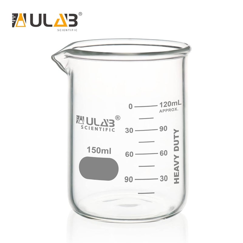 ULAB Heavy Duty Glass Beakers, 12pcs of Vol.150ml(5.07oz), Borosilicate 3.3 Glass, Thick Wall Beakers, with Double Scale, Superior Durability & Chemical Resistance, UBG1054 - Image 4